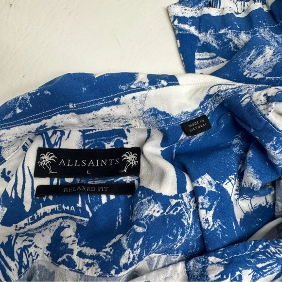 ALLSAINTS Relaxed fit Island Blue and White Graphic Men's short sleeve Shirt